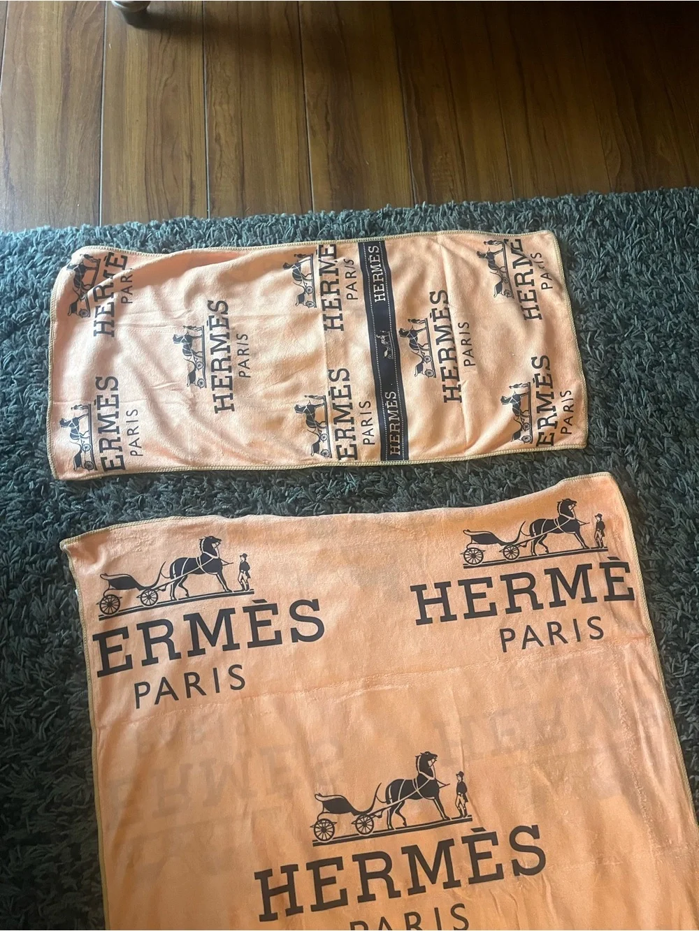 Hermes style Orange Logo Motif Beach Towel and hand towel